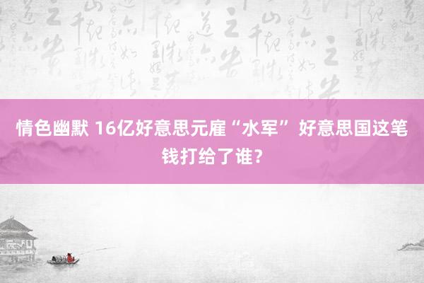 情色幽默 16亿好意思元雇“水军” 好意思国这笔钱打给了谁？