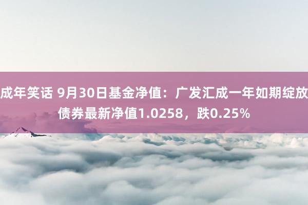 成年笑话 9月30日基金净值：广发汇成一年如期绽放债券最新净值1.0258，跌0.25%