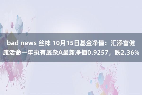 bad news 丝袜 10月15日基金净值：汇添富健康活命一年执有羼杂A最新净值0.9257，跌2.36%