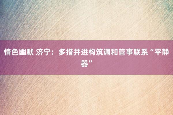 情色幽默 济宁：多措并进构筑调和管事联系“平静器”