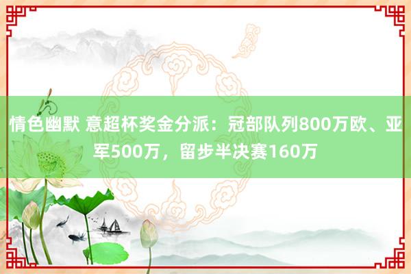 情色幽默 意超杯奖金分派：冠部队列800万欧、亚军500万，留步半决赛160万